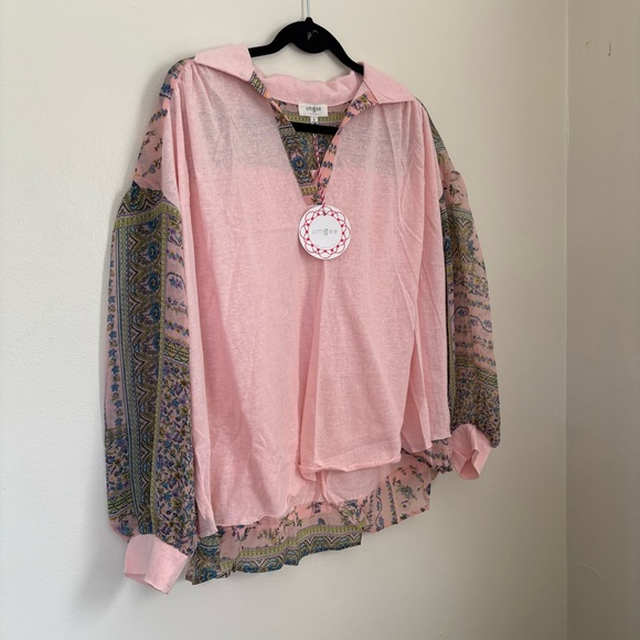 NWT Umgee | Pink Boho Top with Floral Sleeves | Size Small - Picture 4 of 16